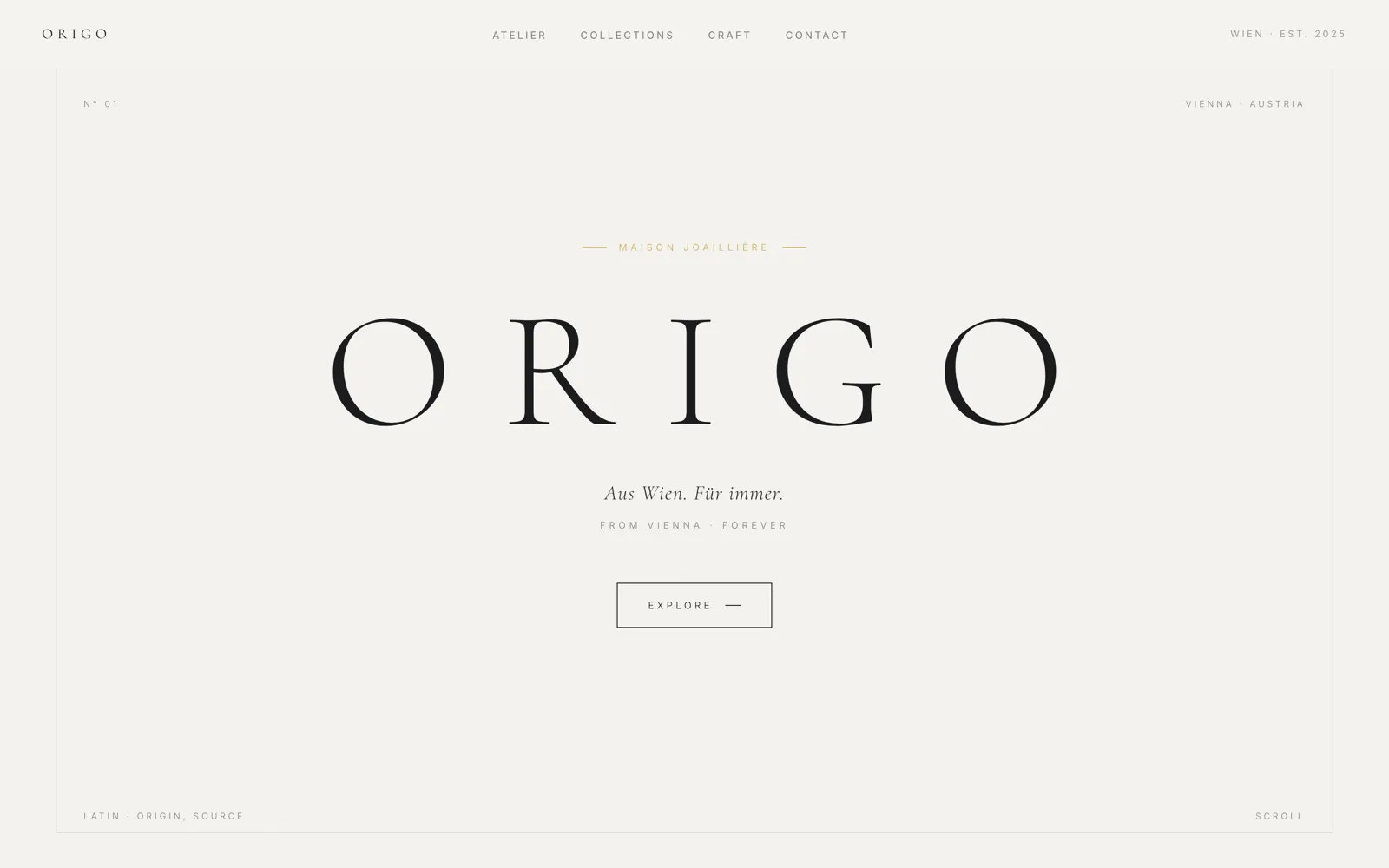 Origo storefront — editorial ORIGO hero
